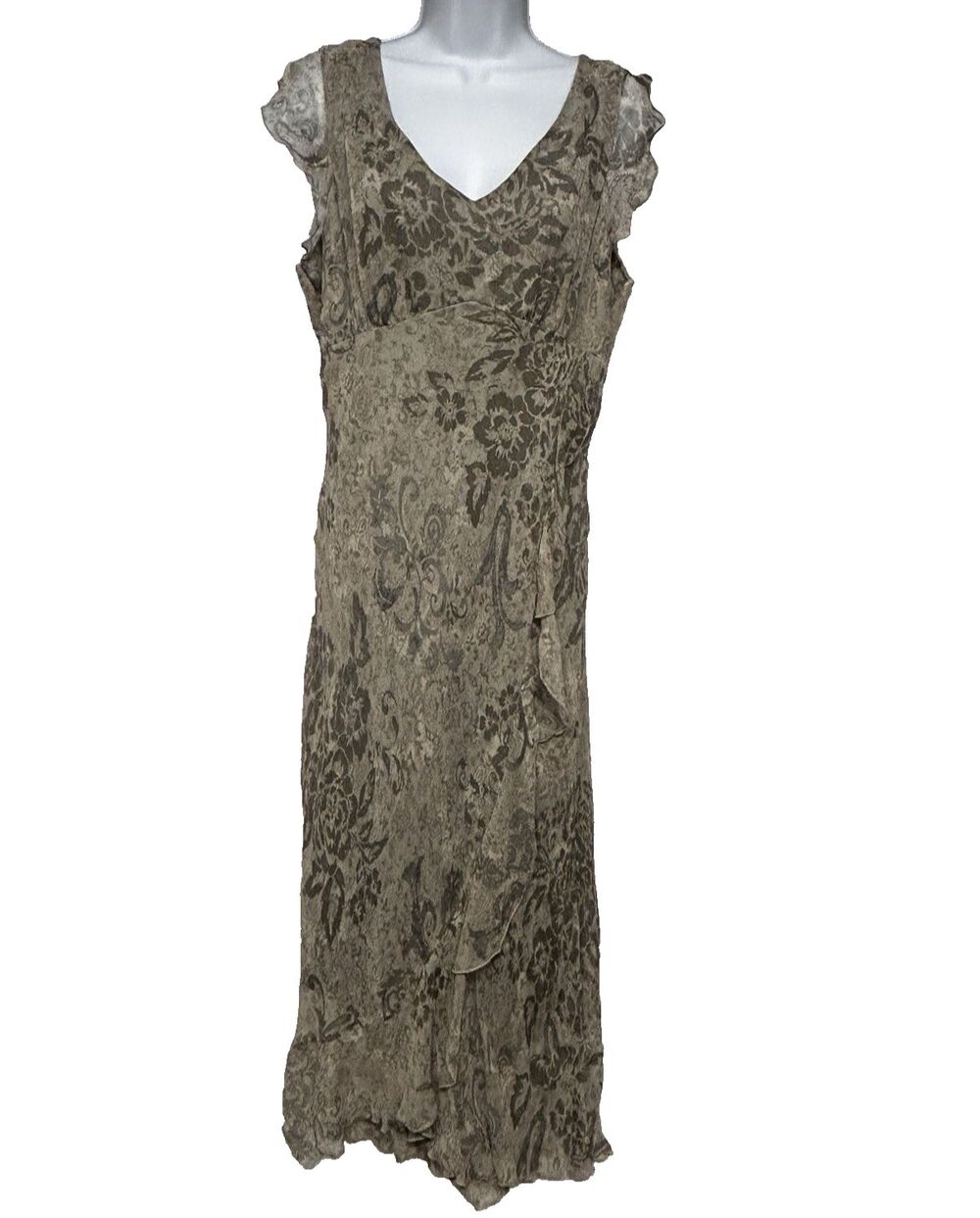 Jonathan Martin 100% Silk  Women's 12 VTG Y2K Maxi Dress Floral Beige Sleeveless